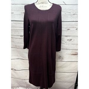 J.Jill Ponte Knit Chevron Pattern Midi Dress Burgundy Long Sleeve Size‎ S